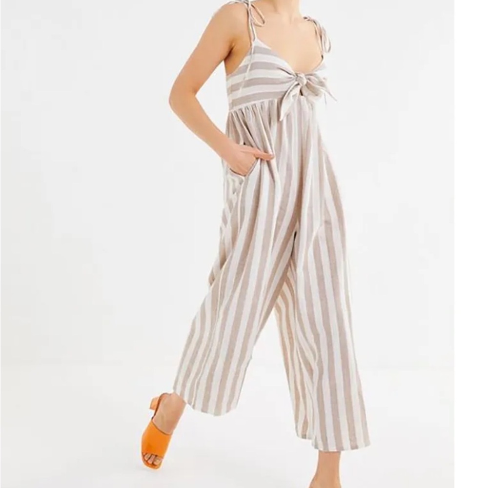 NWT Urban Outfitters Janie Striped Tie-Shoulder Wide-Leg Jumpsuit S